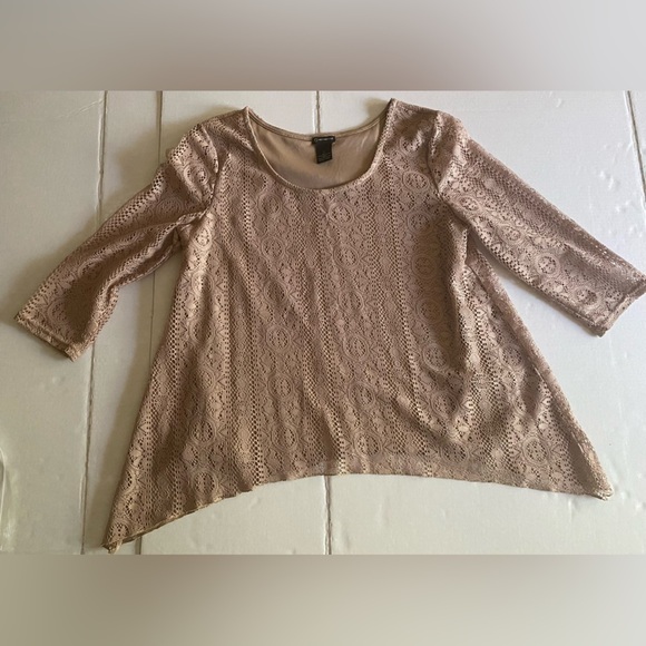 New Directions Tan Lace Blouse Fully Lined Womens Size Large - Picture 1 of 7